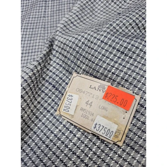 Vintage Lanvin Paris Blazer Mens 44L Gray 100% Silk Check Sport Coat Jacket 80s